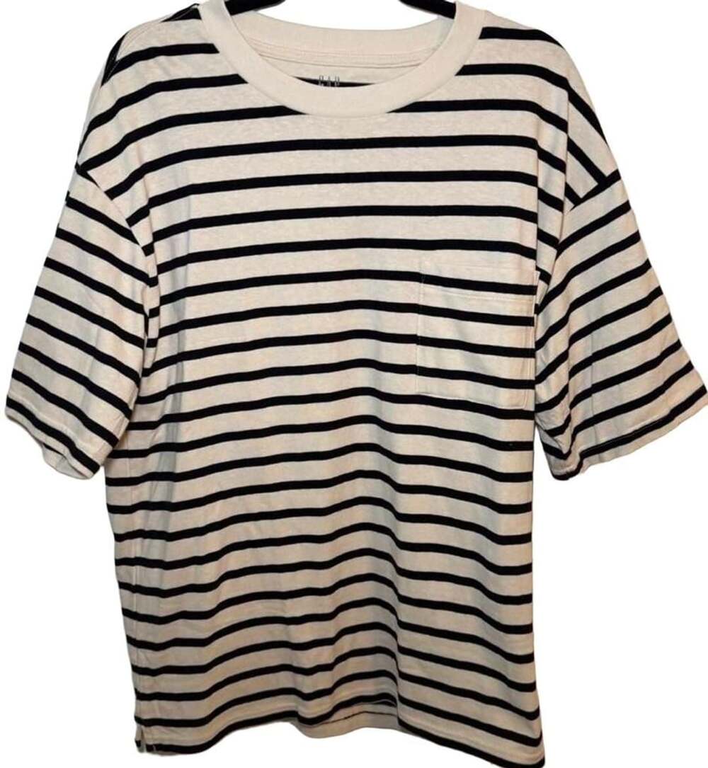 Gap Black and White Striped Oversized Pocket T-Shirt